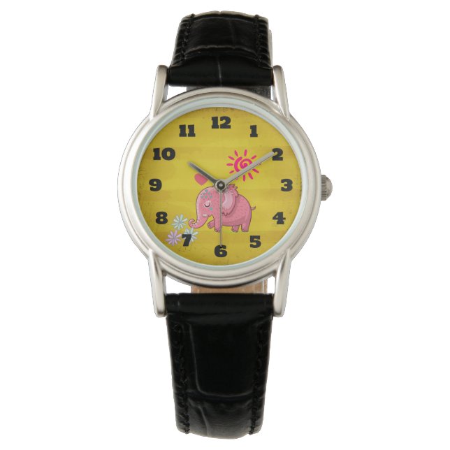 Montre Doux Eléphant Rose Mignonne Daisis De Coussin (devant)