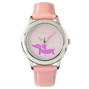 Montre Doxie Time : Oreilles Volantes Roses Dachshund + C