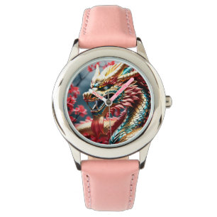 Montre Dragon à respiration par feu balance or bleu et ro