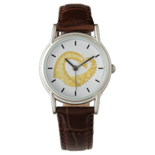 Montre Dragon de coeur jaune sur blanc