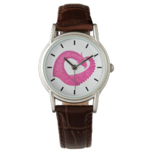 Montre Dragon de coeur rose chaud sur blanc