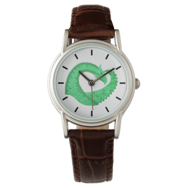 Montre Dragon de coeur vert sur blanc (devant)