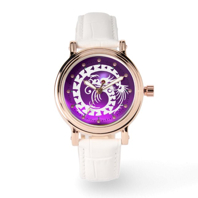 Montre DRAGON DE NAKE BLANC Améthyste violet noir, Gemmes (Recto)