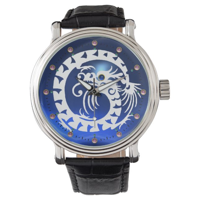 Montre DRAGON DE NAKE BLANC Noir, Sappire Bleu, Gemmes Ro (devant)