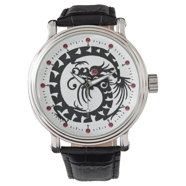 Montre DRAGON DE NAKE NOIR, Blanc, Pierres de rubis rouge (devant)