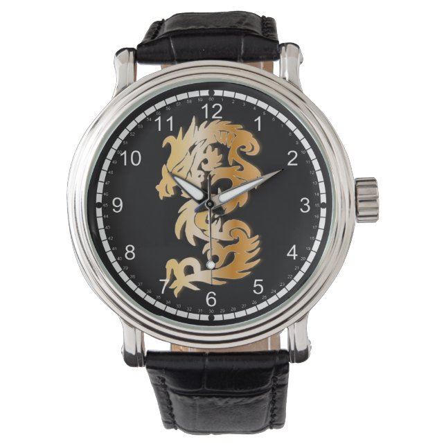 Montre Dragon d'or en noir (devant)