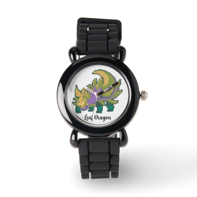 Montre Dragon feuille pixel art (Recto)