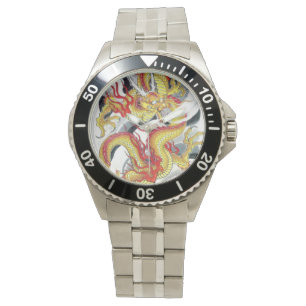 Montre Dragon Jaune Design japonais de tatouage