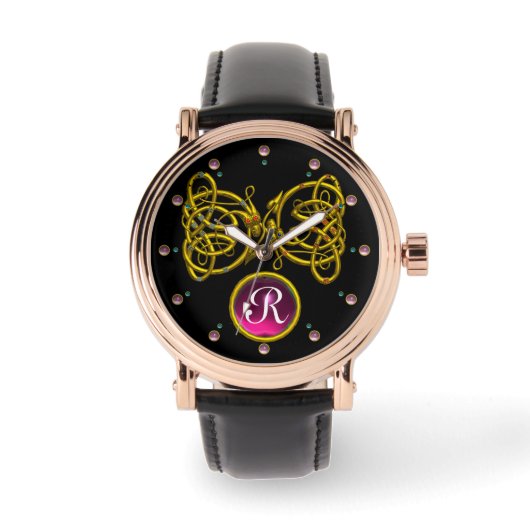 MONTRE DRAGON LOVE/ GOLD CELTIC KNOTS MONOGRAMME EN PIERR (Recto)