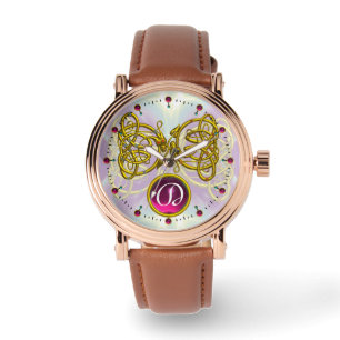 MONTRE DRAGON LOVE/ GOLD CELTIC KNOTS MONOGRAMME EN PIERR