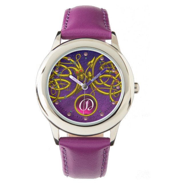 MONTRE DRAGON LOVE/ GOLD CELTIC KNOTS MONOGRAMME EN PIERR (devant)