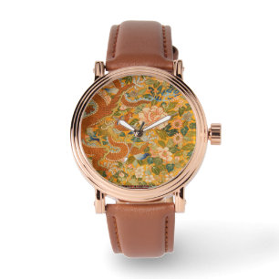 Montre DRAGON PARMI LES PÉONIES, FLEURS, Floral FEUILLE V