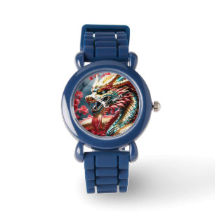 Montre Dragon qui souffle du feu avec des écailles dorées