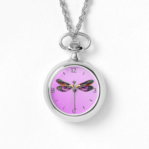 Montre Dragonfly - argent, or, violet et noir