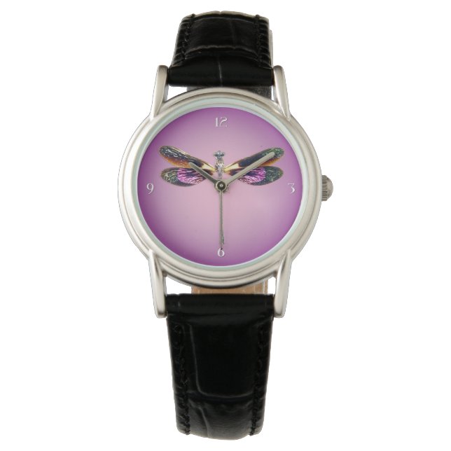 Montre Dragonfly - argent, or, violet et noir (devant)