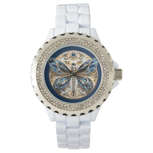 Montre Dragonfly Blue White Black Gold Diamond Sapphire (devant)
