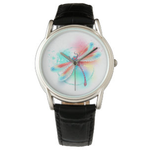 Montre Dragonfly rouge sur l'arrière - plan aquarelle