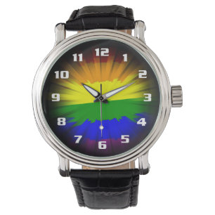 Montre Dramatique et beau drapeau arc-en-ciel Sunburst