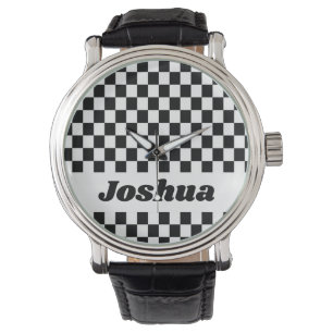 Montre Drapeau à damier noir et blanc