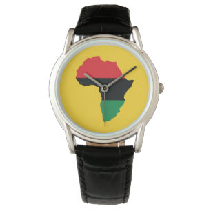 Montre Drapeau Afrique rouge, noire et verte