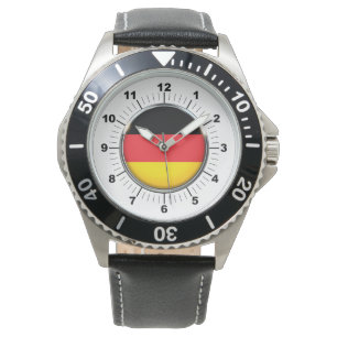Montre Drapeau Allemand Black Leather Strap Watch