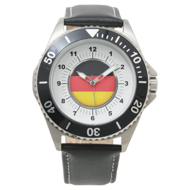 Montre Drapeau Allemand Black Leather Strap Watch (devant)