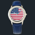Montre drapeau américain<br><div class="desc">USA - Etats-Unis d'Amérique - Drapeau - Patriotique - Jour de l'Indépendance - 4 juillet - Personnalisable - Choisissez / Ajoutez votre texte unique / Couleur - Faites votre cadeau spécial - Redimensionnez et déplacez ou supprimez et ajoutez des éléments / image avec outil de personnalisation. Vous pouvez également transférer...</div>