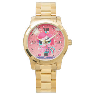 Montre Drapeau américain avec Flamant rose Cartoon-69217