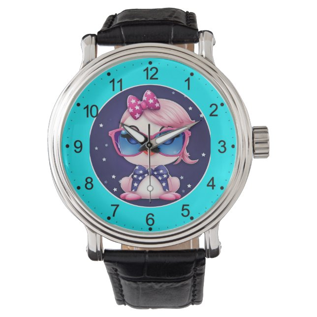 Montre Drapeau américain avec Flamant rose Cartoon-69680 (devant)