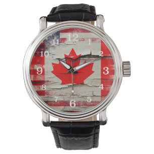 Montre Drapeau américain canadien de la peinture   de