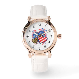Montre Drapeau Américain Cœur Léopard Sublimation-64210