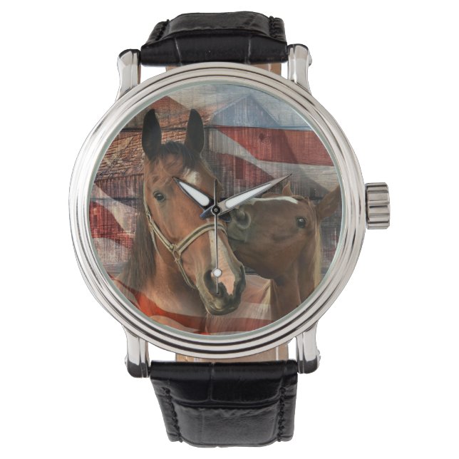 Montre Drapeau Américain Grange Rustique Cheval (devant)