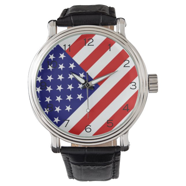 Montre Drapeau américain noir chiffres wacn (devant)