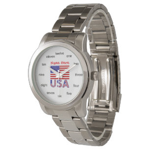 Montre Drapeau américain Rouge Numéros de mots personnali