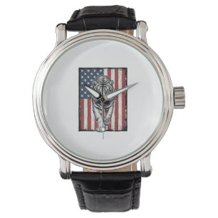 Montre Drapeau américain vintage gravé Tigre Design patri