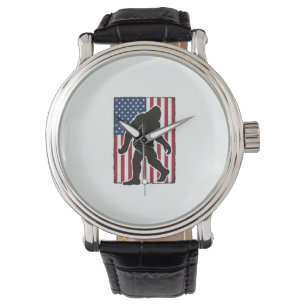 Montre Drapeau américain vintage silhouette Bigfoot vecte
