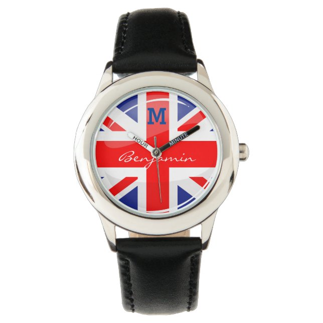 Montre Drapeau anglais rond brillant du Royaume-Uni (devant)