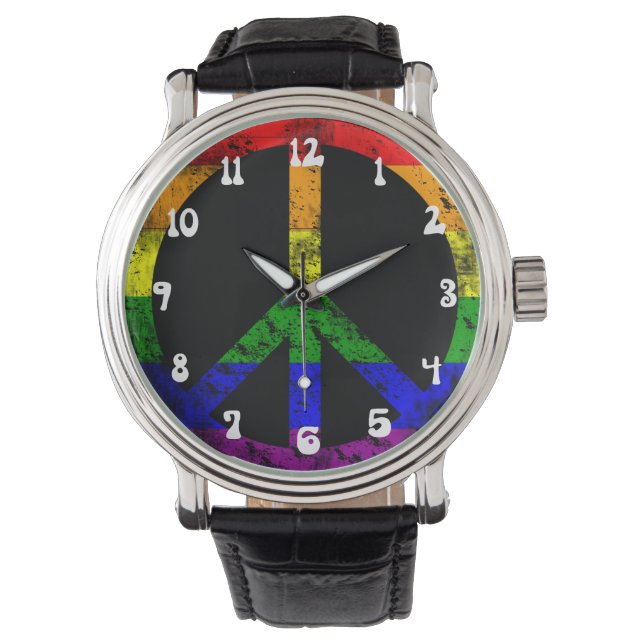 Montre Drapeau arc-en-ciel en détresse Cool Paix (devant)
