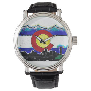 Montre Drapeau artistique du Colorado Dénver skyline poig