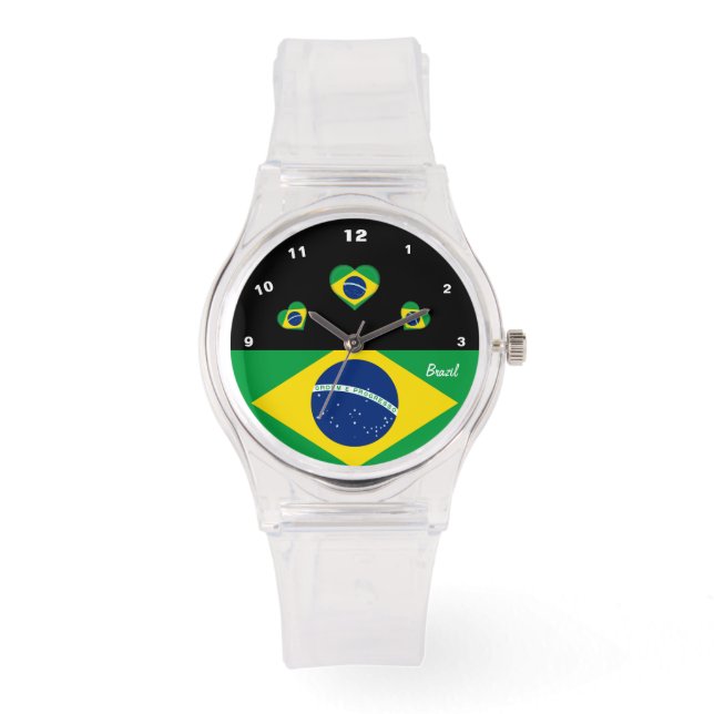 Montre Drapeau brésilien, Coeurs, Brésil /sports (Recto)