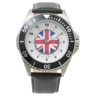 Montre Drapeau britannique noir bracelet en cuir pour hom