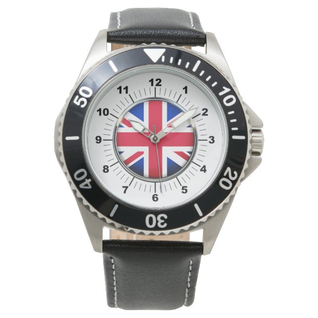 Montre Drapeau britannique noir bracelet en cuir pour hom (devant)
