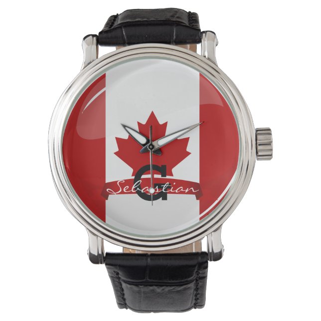Montre Drapeau canadien rond brillant (devant)