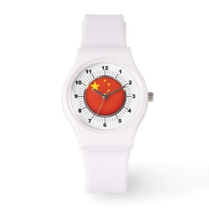 Montre Drapeau chinois féminin Sporty White Silicon Watch