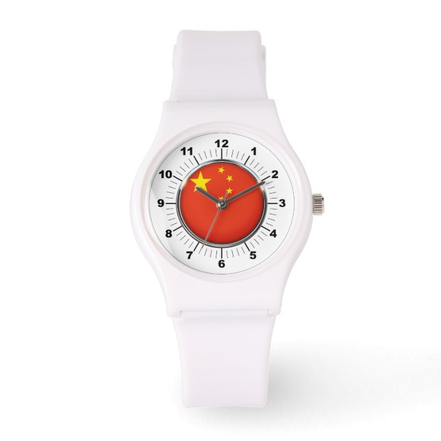 Montre Drapeau chinois féminin Sporty White Silicon Watch (Recto)