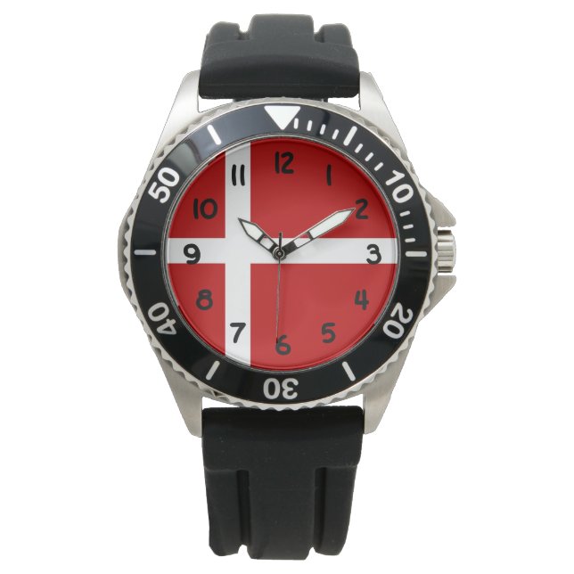 Montre Drapeau danois Dannebrog rouge blanc noir chiffres (devant)