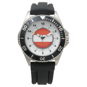Montre Drapeau d'Autriche pour hommes bracelet en caoutch