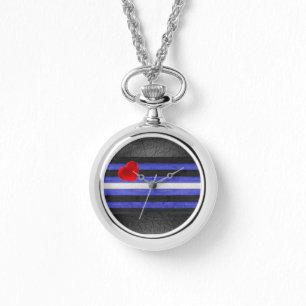 Montre Drapeau de fierté en cuir SlipperyJoe's noir bleu