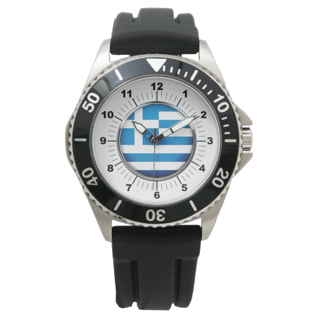 Montre Drapeau de la Grèce pour hommes Black Rubber Strap (devant)
