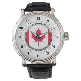 Montre Drapeau du Canada pour hommes Vintage Black Leathe